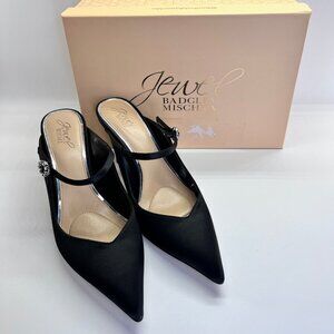 Jewel Badgley Mischka Kaylin Heels Size 9.5 Elegant Black Satin Pointed Toe
